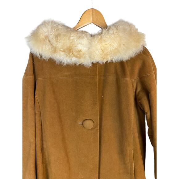 Vintage Stroller Coat 60s Mod Retro Sheep Fur Collar - Picture 2 of 16